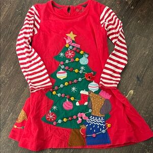 Mini Boden Red Holiday Christmas Tree Appliqué Dress